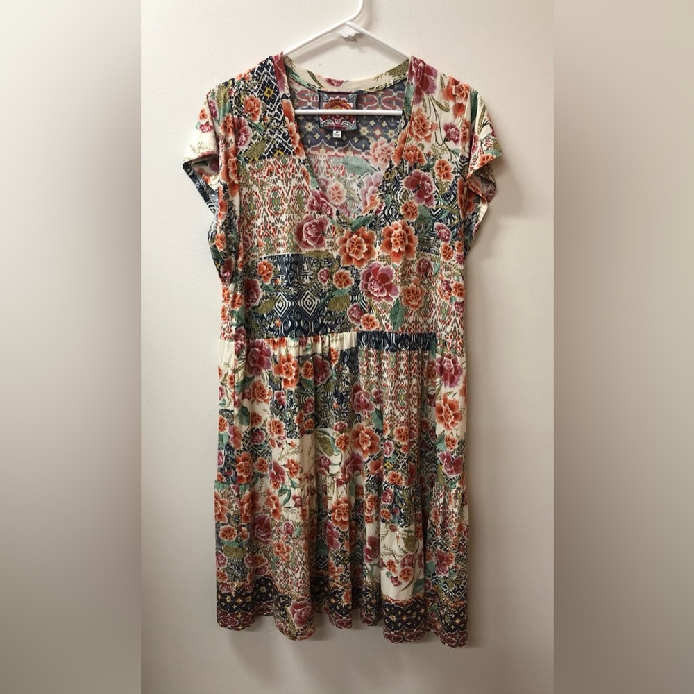 Johnny Was Floral Boho V neck Dress size Medium